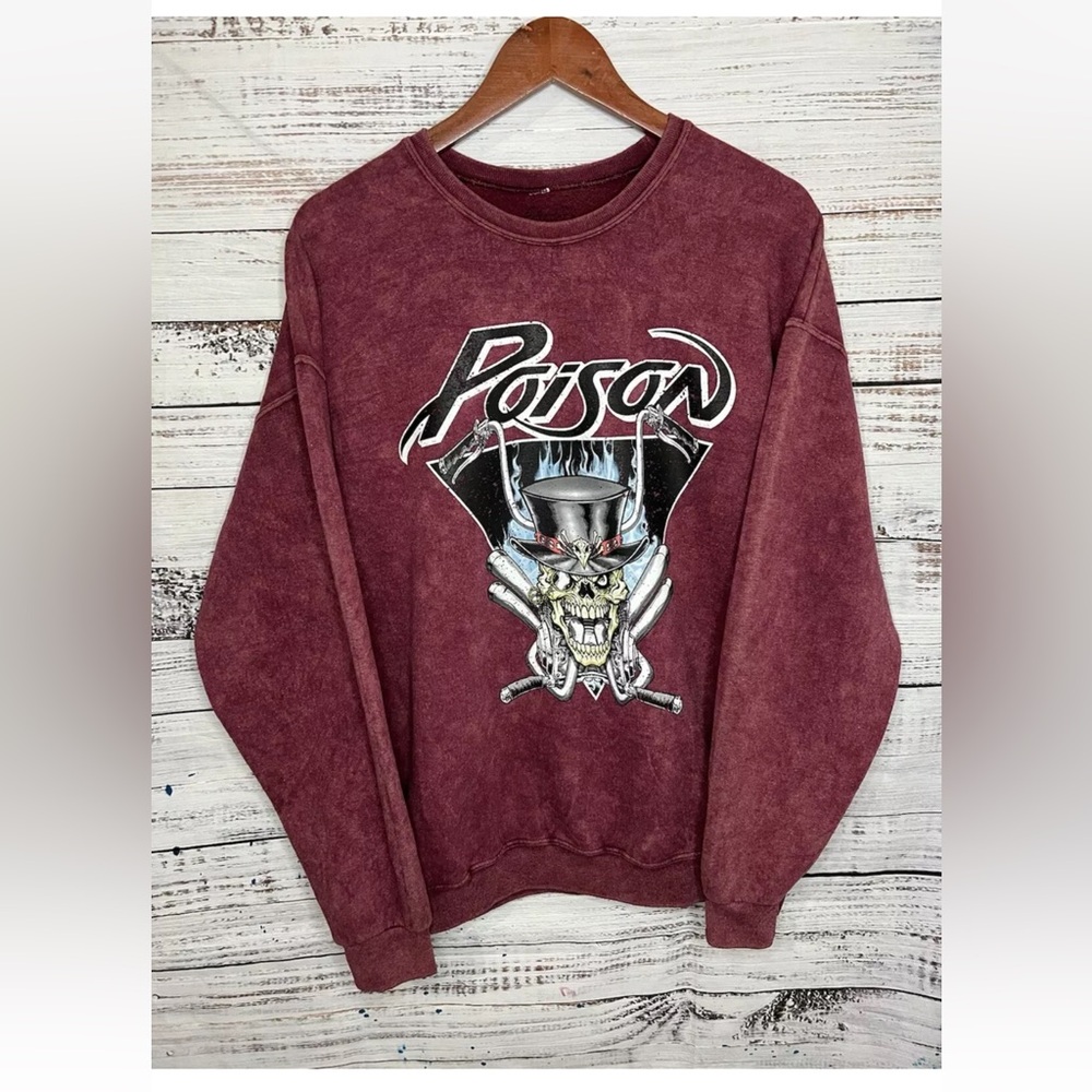 Poison Burgundy Skull Pullover Sweatshirt Size M/L